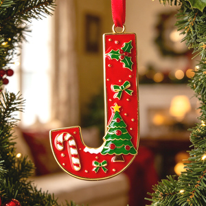 Adorno Navideño con Letra Inicial J, Colgante de Aleación de Zinc para Árbol de Navidad, Decoración Festiva, Regalo Personalizado al por Mayor - Product Image 2