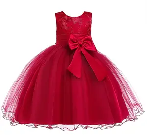 2020 new design Korea girls red dress 3t birthday wedding embroidery frocks design kids flower baby girl dress party