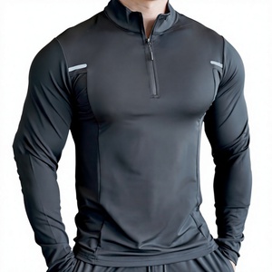 T-shirt de sport pour homme personnalisé à manches longues, col zippé, compression, écologique, 100% polyester, pour la gym, la course à pied et l'entraînement - Product Image 1