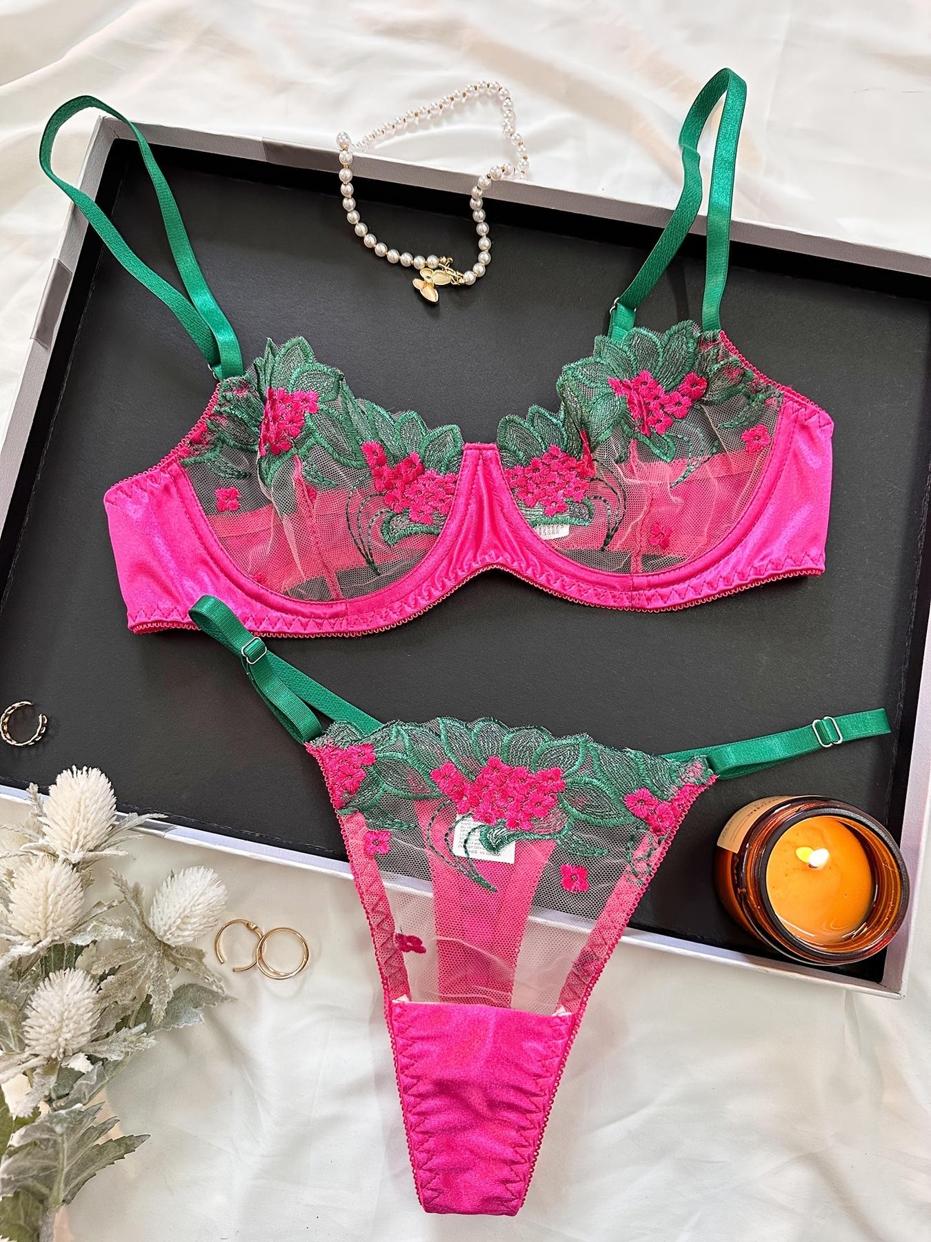 Wholesale Underwear Woman Embroidery Floral Fine Lace See Through Bra Panty Set 2 Pieces Sexy Outfit Elegant Lingerie