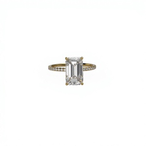 Bague de fiançailles solitaire en diamant de laboratoire taille émeraude, plaqué or 18K 14K, pour femme, avec pavé de diamants ronds et tige empilable - Product Image 1