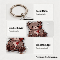 Porte-clés en acrylique en forme d'ours au cœur brisé sombre