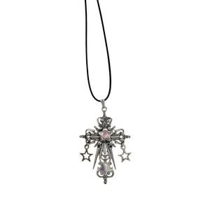 Collar con Cruz de Diamantes Morados y Dijes de Estrella, Gargantilla Larga, Collares con Colgante de Moda Unisex - Product Image 2
