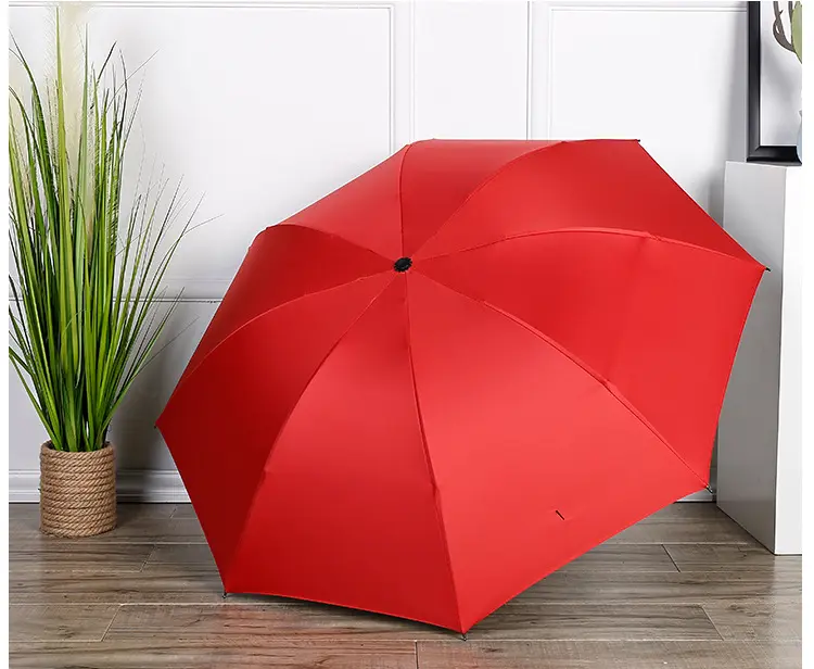 3 Paraguas plegable con revestimiento negro Protección UV Paraguas lluvioso y soleado para regalos de promoción