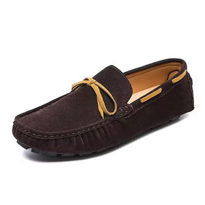 Chaussures pour hommes faites à la main, mocassins vintage marron-gris, en cuir de veau marron, décontractées, résistantes à l'usure, style rétro - Product Image 4