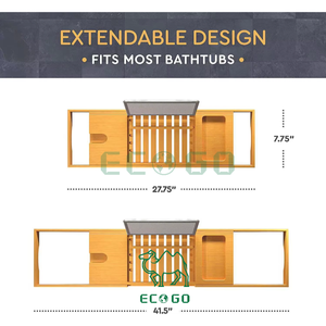 Luxury <b>Wooden</b> Bathroom Accessories Organizer Tray With <b>Book</b> and Wine Holder Expandable Bamboo Bathtub Caddy Bath Tray - Product Image 6
