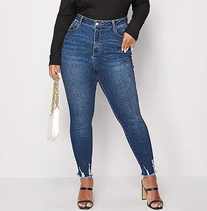 <span class=keywords><strong>Jeans</strong></span> Skinny da Donna Taglie Forti a Vita Alta Elasticizzati, Leggings a Gamba Affusolata in Denim Lavabile, Vestibilità <span class=keywords><strong>Slim</strong></span> con Design Strappato Stile <span class=keywords><strong>Mom</strong></span> per l'Estate - Product Image 1