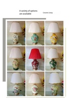 Lampe de table en céramique avec motif de fleurs et d'oiseaux - Lampe de chevet et de chambre à coucher, éclairage décoratif pour salon