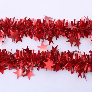 Red color matte PET Christmas Tinsel Garland chinese new year decorations