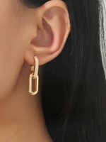 Boucles d'oreilles pendantes géométriques minimalistes en or 18 carats plaqué or, micro-pavées de CZ, à maillons trombone, à deux sections, pour femmes