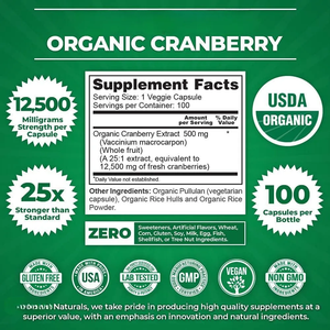 Capsules d'extrait de canneberge biologique USDA OEM/ODM 500 mg, extrait puissant 25:1 équivalent à 12500 mg, soutien végétalien pour les voies urinaires - Product Image 6