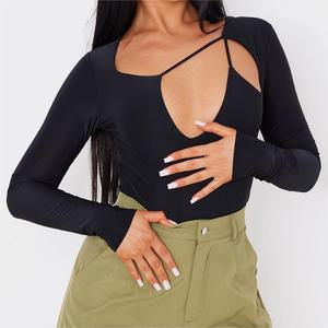 2023 nuovo Bodysuit nero modellante a maniche lunghe traspirante alla moda con cinturino Sexy attillato <span class=keywords><strong>tuta</strong></span> attillata da donna - Product Image 3