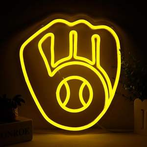 Enseigne néon LED jaune Milwaukee Baseball avec logo d'équipe pour garage, décoration murale pour la niche des hommes - Product Image 1