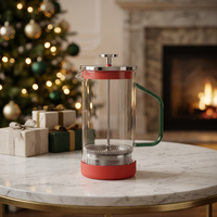 Regalo Corporativo Navideño, Cafetera de 34 oz, Logotipo Personalizado, Vidrio de Borosilicato, Émbolo de Acero Inoxidable, Base de Silicona Antideslizante
