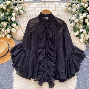 <span class=keywords><strong>Blusas</strong></span> Elegantes <span class=keywords><strong>de</strong></span> Manga Larga para Mujer, Camisas con Volantes y Estampado a Cuadros - Product Image 4