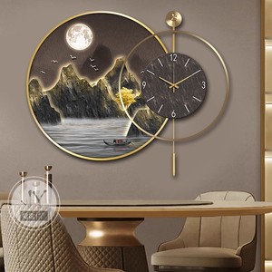 Orologio da Parete in Porcellana Cristallina Stile Cinese con Paesaggio, per Sala da Pranzo e Soggiorno, con Supporto in Legno - Product Image 3