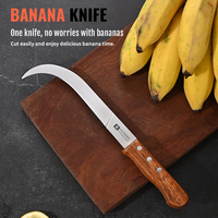 Couteau à fruits traditionnel en acier inoxydable avec manche en bois, couteau à banane écologique ambidextre, finition brossée