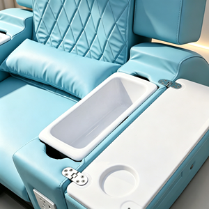 <b>Light</b> Blue Reclining Foot Spa Chair Multifunctional Pedicure Salon Chair With Bow Decor Side Table Power <b>Socket</b> Storage Drawer - Product Image 6
