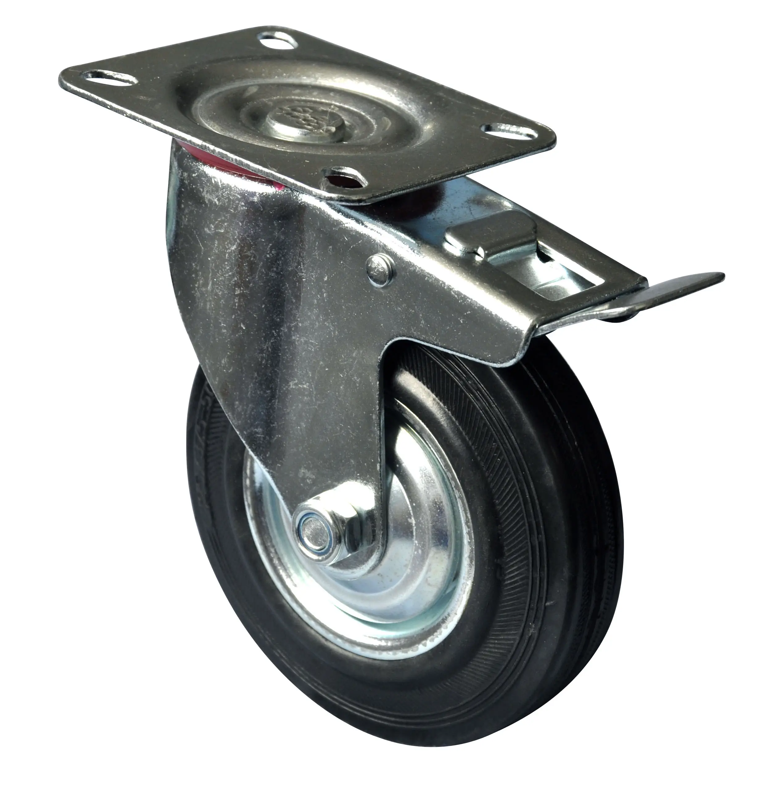 Source factory products 125mm swivel steel core industrial rubber caster wheel with double brake