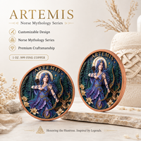 Pièce de monnaie en cuivre fin 999 de 5 oz, électroplaquée, mythologie grecque, Artemis, relief 3D, impression UV, artisanat métallique