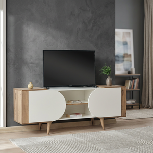 Modern Midcentury Convertible <b>TV</b> <b>Stand</b> with Storage for 50-54 in <b>TV</b> Living Room Furniture White Solid Wood Design Floor Mount - Product Image 6