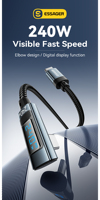 ESSAGER - Cable de Datos Tipo C a Tipo C de 2 m y 240 W con Carga Rápida y Pantalla Digital