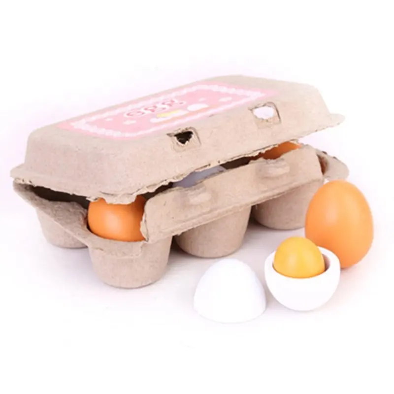 Gratis pengiriman 6 buah telur kayu kuning telur berpura-pura bermain makanan dapur mainan pendidikan anak