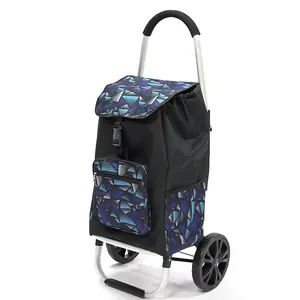 Hitree wholesale steel portable custom supermarket folding wheeled lightweight removable carts shopping trolley bag