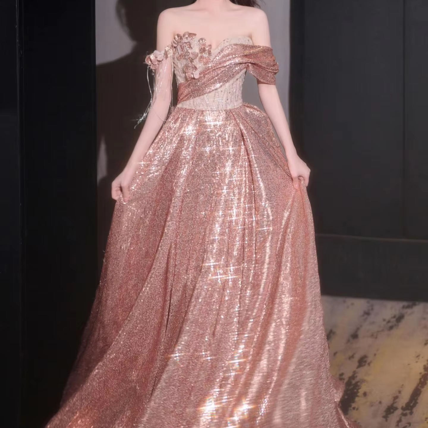 slim fit dress slacks Rose Gold Beach Wedding Dress from Lace and Soft Tulle main image 0