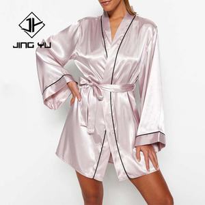 Robe de chambre en satin de soie 100% satinée de couleur personnalisée 2024 pour femmes, robe de nuit sexy à manches longues en satin - Product Image 1