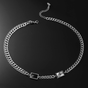 Hip-hop <b>Titanium</b> Steel Black and White Gemstone Splicing Necklace Personality Necklace Item Decoration Tanjing Fashion - Product Image 3