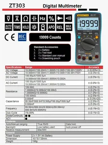 ZOYI Multimètre intelligent haute précision True RMS avec détection automatique de gamme, testeur de condensateurs, de température, NCV, Ohm, Hz 10A - Product Image 3