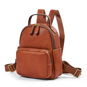 Retro Casual <b>Backpack</b> For Women Genuine Leather Top Layer Cowhide Handmade <b>Brown</b> Solid Color Detachable Strap 20L And Below - Product Image 5