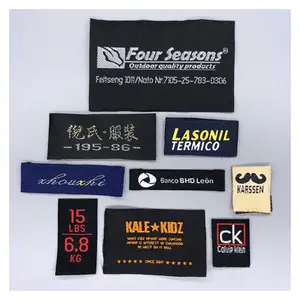 Özelleştirilmiş yüksek çözünürlüklü boyun etiket saten dokuma özel giysi dokuma etiket pamuklu kumaş etiket