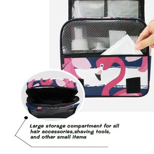 Trousse de Toilette Suspendue Tendance à Imprimé Flamant Rose en Tissu Sergé avec Crochet pour Voyage, Personnalisable en Gros - Product Image 5