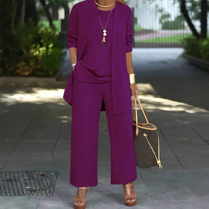 Traje Largo <span class=keywords><strong>de</strong></span> Tres Piezas <span class=keywords><strong>para</strong></span> <span class=keywords><strong>Mujer</strong></span>, Traje Elegante Adelgazante, Talla Grande, Primavera y Otoño - Product Image 4