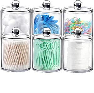 Lot de pots de rangement modernes en plastique transparent Triko pour accessoires de salle de bain (bâtonnets de coton, <span class=keywords><strong>fil</strong></span> <span class=keywords><strong>dentaire</strong></span>, élastiques pour <span class=keywords><strong>cheveux</strong></span>) - Product Image 1