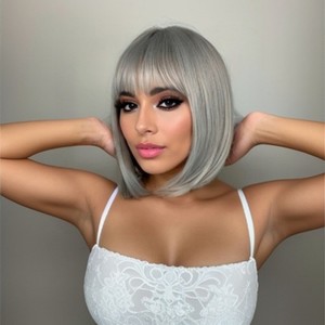 <span class=keywords><strong>AliExpress</strong></span> nueva <span class=keywords><strong>mujer</strong></span> tamaño pequeño gorra longitud del hombro Bobo Peluca de pelo corto Peluca de cabeza completa con encaje transparente al por mayor - Product Image 6