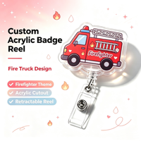 Porte-badge rétractable personnalisé en acrylique pour camion de pompiers, impression UV, gravure laser, porte-badge nominatif pivotant, vente en gros