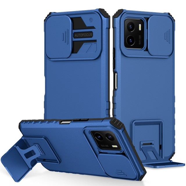 Case for vivo with Slide Camera Lens Kickstand | 2 in 1 PC+TPU Shockproof Armor Bumper | Horizontal & Vertical Stand | 8 Colors