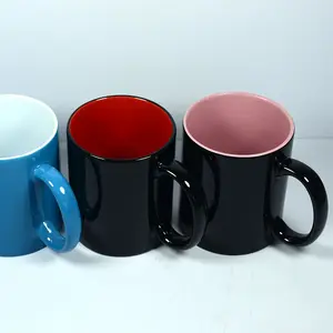 Wholesale color glazed water cup breakfast milk instant coffee 11oz ceramic mug cup custom logo product advertising giveaway