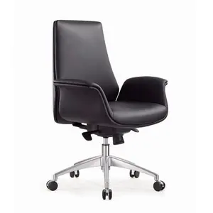 Zarif sıcak beyaz deri ofis koltuğu yüksek geri benzersiz tasarım döner yönetici sandalyesi ahşap kollu ofis koltuğu