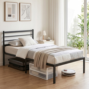 Twin Metal <b>Bed</b> Frame with Headboard 440 LBS Heavy Duty Steel <b>Slat</b> Support No Box Spring Needed 12.28" Under <b>Bed</b> Storage - Product Image 1