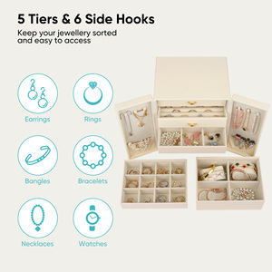 Caja de Joyería de Tela de 5 Niveles, Organizador de Joyas con Múltiples Cajones y Puertas Laterales, Capacidad de 6-10L para Anillos, Collares y Pendientes - Product Image 5