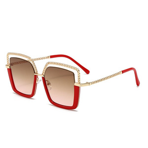 <span class=keywords><strong>Lunettes</strong></span> de soleil oversize carrées en métal pour femmes, tendance 2026, de luxe, avec dégradé unique, monture creuse à chaîne, pour hommes et femmes, grande monture - Product Image 3
