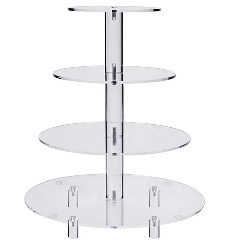 Best Quality Elegant 4 Tier Round Acrylic Cupcake Display Trays Stand Cake Dessert Buffet Display Stand For Wedding