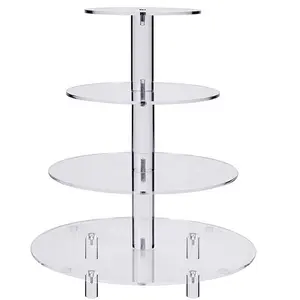 Best Quality Elegant 4 Tier Round Acrylic Cupcake Display Trays Stand Cake Dessert Buffet Display Stand For Wedding