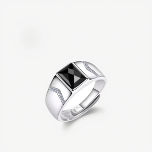 <span class=keywords><strong>Anello</strong></span> da Uomo Personalizzato in <span class=keywords><strong>Argento</strong></span> Sterling <span class=keywords><strong>925</strong></span> <span class=keywords><strong>con</strong></span> Diamante, Onice Nero Vintage e Zircone, Regolabile, Gioiello Regalo Maschile - Product Image 5