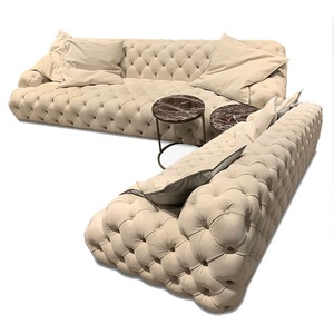 Sofá de cuero blanco con diseño italiano, sala de estar, edward, personalizado, moderno, chesterfield, con botones de tela - Product Image 2