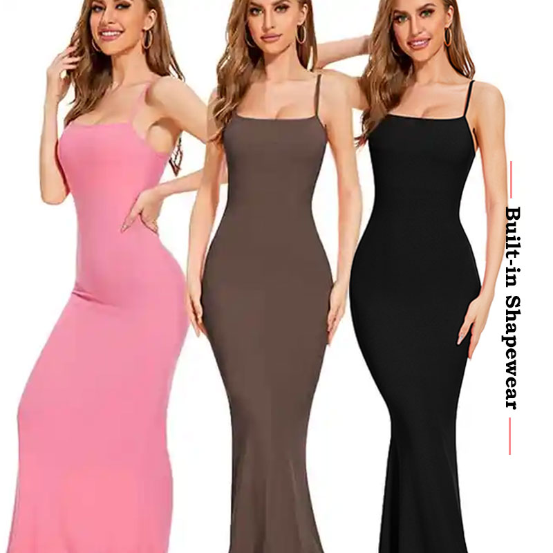 8 Em 1 Corpo De Escultura Construído Em Shapewear Vestido Casual Bodycon Loungwear Vestido Shaper Wear Vestido Para As Mulheres